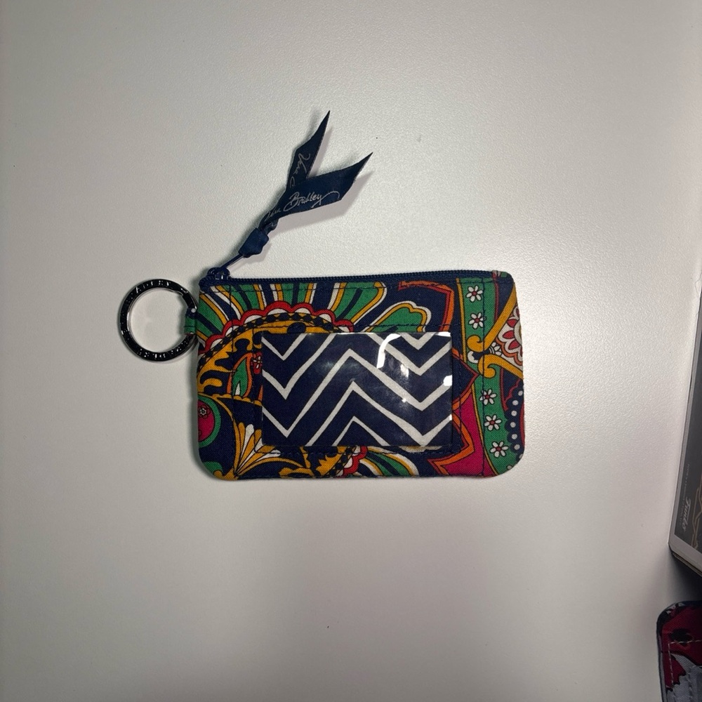 Vera Bradley Navy Multicolor Floral Chevron ID Wristlet